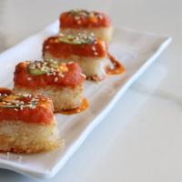 Spicy Tuna Crispy Rice · Drizzled with spicy mayo & eel sauce.