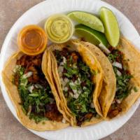 Tacos · Choice of Meat: Chicken, Steak, Ground Beef. or pork pastor (for an extra cost). Served with...