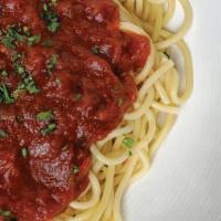 Spaghetti · Buddy's classic spaghetti with your choice of marinara or meat sauce.  Served with a cup of ...