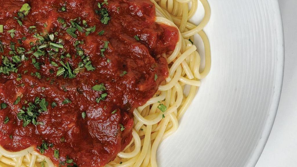 Spaghetti · Buddy's classic spaghetti with your choice of marinara or meat sauce.  Served with a cup of soup or side salad and Buddy Bread.