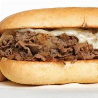 Grilled Steak Hoagie · Thinly sliced grilled ribeye topped with caramelized onions and melted provolone cheese serv...