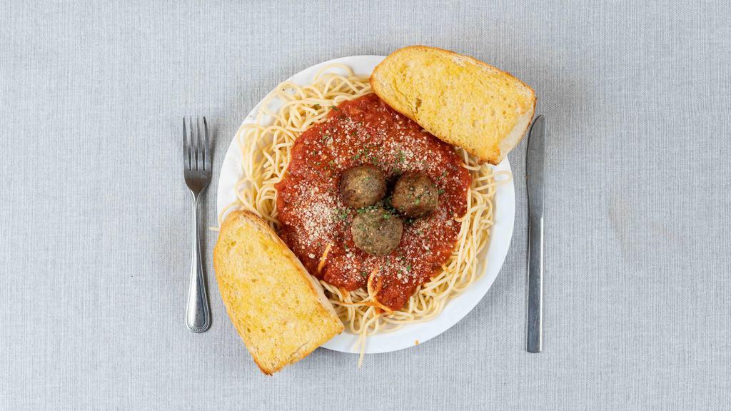 Spaghetti W/ Meatballs · Meatballs served with marinara sauce  and 1 garlic bread.