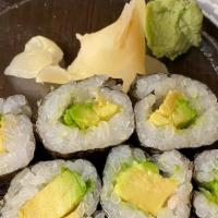 (V) Avocado Roll (6Pcs) · Avocado rolled in nori. Inside-out roll (+$1)