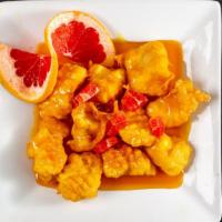 Orange Chicken · Gluten free. Deep-fried chicken breast, battered with rice flour, served with homemade orang...