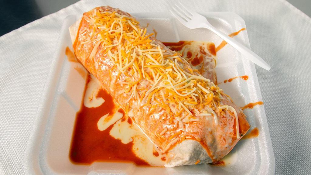 Big Oh. Burrito · Grilled chicken, rice, sour cream, cheese, pico de gallo, lettuce and enchilada style wrapped in 2 flour tortillas.