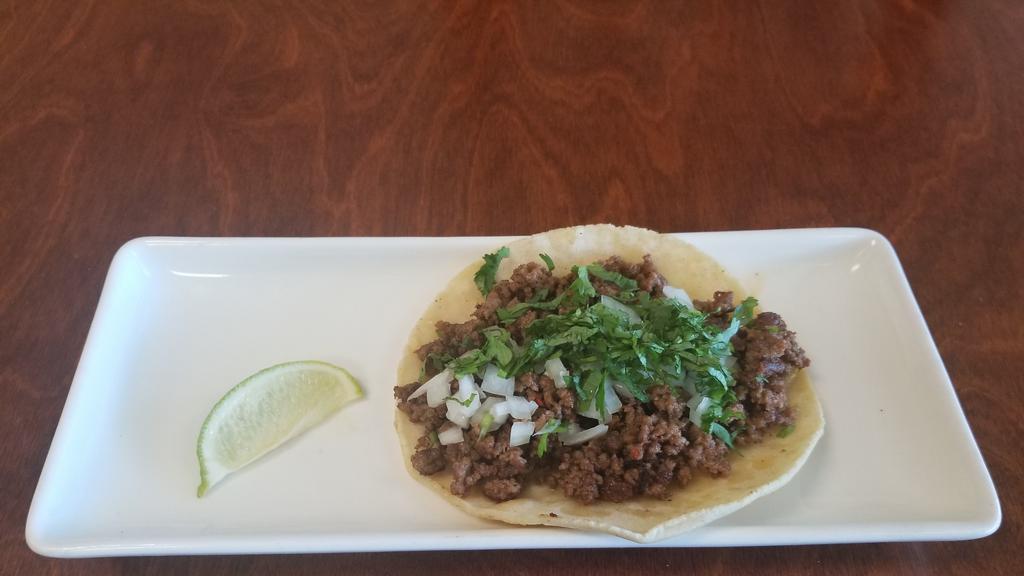 Taco Picadillo · seasoned Ground beef. onion cilantro