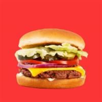 Impossible Cheeseburger · Impossible patty, American cheese, tomato, lettuce, onion, pickles, mayo