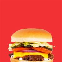 Cheeseburger · Beef patty, American cheese, tomato, lettuce, onion, pickles, mayo