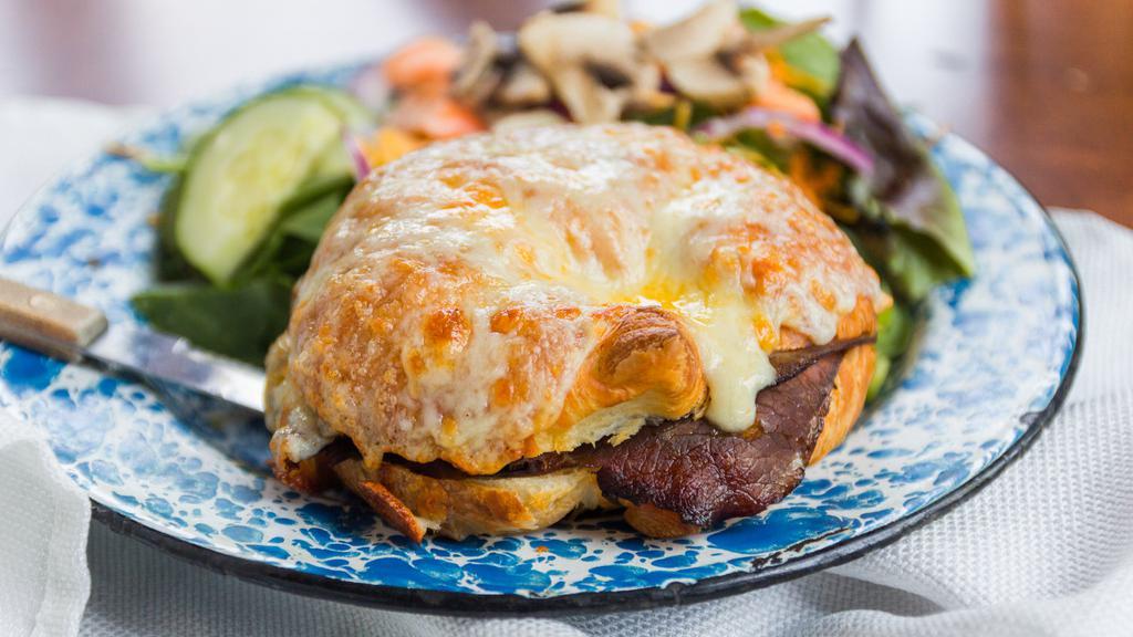 Roast Beef Bake · roast beef and horseradish baked in a croissant topped with provolone cheese