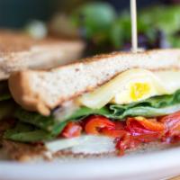 The Dempster Street · Grilled gruyère cheese and fried egg sandwich filled with crisp cucumber, sweet red peppers,...