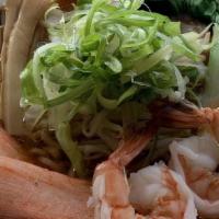 Seafood Ramen · Homemade noodle, chicken broth, bean sprouts, green onion, crab meat, bamboo shoot, egg, bok...