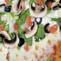 Large The Vegg Pizza · Red sauce with mozzarella, fresh spinach, mushrooms, green peppers, onions, tomatoes and bla...