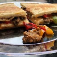 Joe Pesci · Crumbled Italian sausage, fresh mozzarella, roasted red peppers, sautéed green peppers and c...