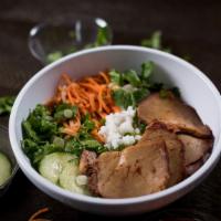 Rice Bowl · Broken rice, lettuce, pickled carrots/daikon, green onions, cucumbers, cilantro, and served ...