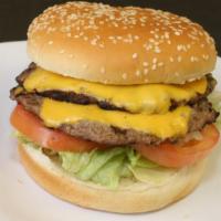 Double Cheese Burger · With lettuce, tomato, onions, ketchup and mustard.