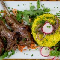  Lamb Chops Plate (3 Pieces) · Three lamb chops marinated with Arabic spices. Served with rice, and a side of  salad.