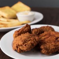 Fried Chicken (4 Pieces) · Breaded fried chicken (1 wing, 1 drumstick, 1 thigh & 1 breast) served with French Fries, co...