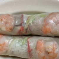2 Piece Spring Rolls · Fresh rice paper rolls with pork and shrimp, rice noodle, lettuce dip with peanut sauce.