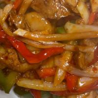 Hot & Spicy Mock Duck · Mock Duck sautéed with lemongrass, bell pepper and onions in hot sauce.