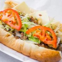 Philly Steak W/ Fries · Our Famous Philly Cooked with Grilled Onions, Green Peppers, Mushrooms, Lettuce, Tomato, May...