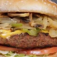 Philly Burger W/ Fries · Char-broiled to Perfection served on a Toasted Bun.
Topped with Grilled Onions, Green Pepper...