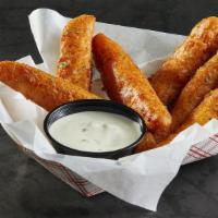 Spicy Batter-Dipped Pub Pickles · Fried golden pickles served with ranch dressing