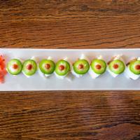 #33. Para Roll · Spicy tuna inside, white tuna, sliced jalapeno pepper and chili sauce on top.