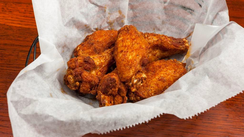 Chicken Wing 1/2Dz · Traditional bone-in or boneless wings with your choice of BBQ, buffalo, Cajun, lemon pepper, or Blue Hook's All-In sauce, pick your dip, ranch or voodoo sauce.