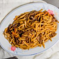 Beef Lo Mein · Soft thick noodles with beef carrots and bean sprouts.