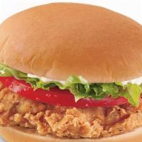 Crispy Chicken Sandwich · A crispy chicken fillet topped with Pickles, crisp leaf lettuce, thick-cut tomato and mayo o...
