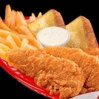 Chicken Strip Basket - Large Pieces · A signature, 100% all-tenderloin white meat chicken strips are served with crispy fries or t...