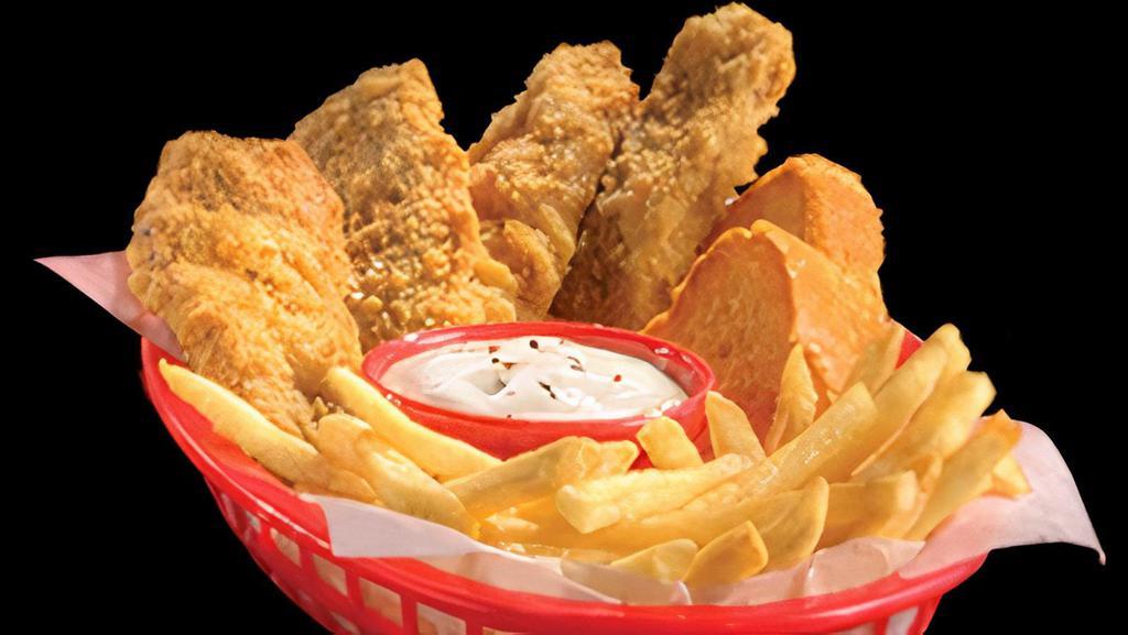 Steak Finger Basket · 100% breaded tender all-beef fingers, are served with crispy fries or tots, Texas toast, and our white peppered gravy.