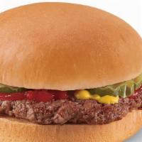 Hamburger Kid'S Meal · One 100% beef patty, pickles, ketchup and mustard served on a warm toasted bun.