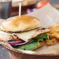 Grilled Chicken Sandwich · Hickory grilled chicken served on a toasted bun topped with Monterey jack cheese.