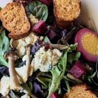 Chef Salat · Spring Mix Lettuce, Pickled Beets & Eggs, Pretzel Croutons, Cambozola Cheese, Roasted Mushro...