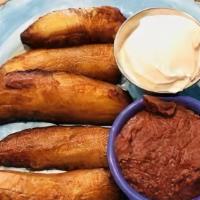 Fried Plaintains · Fried Plaintains served with beans and cream. Salvadorean Style!