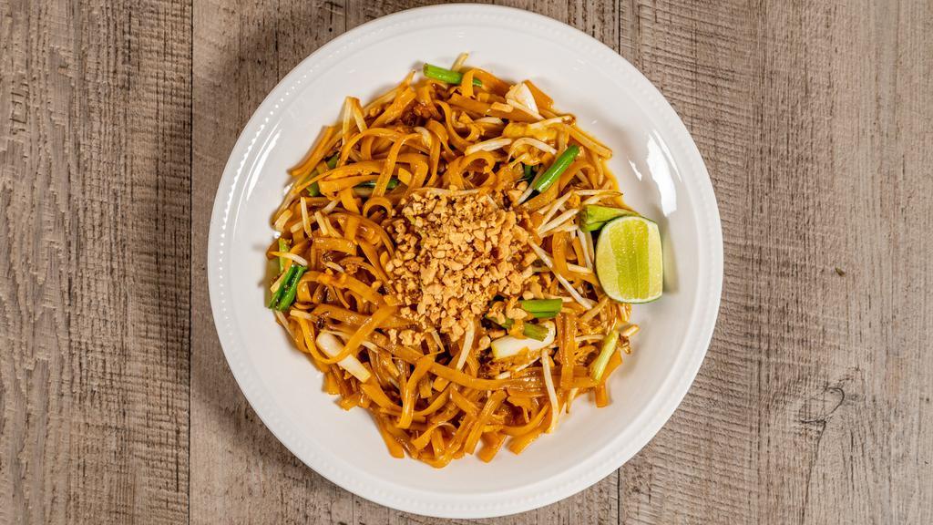 #4 Pad Thai · Rice noodles, eggs, bean spouts, green onion, tamarin juice, pad thai sauce, with peanuts on the side.