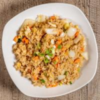 #7 Fried Rice · White rice, eggs, onion, carrot, green onion, and garlic.