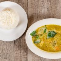 #3.5 Thai Green Curry · Bamboo, potatoes, basil, lime leaf, coconut milk, baby corn, and red curry paste.