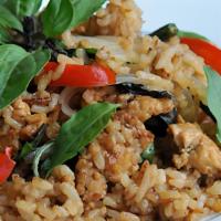 Basil Fried Rice · Stir-fried rice with egg, basil, bell pepper, chili, onion, garlic, choice of chicken, tofu,...
