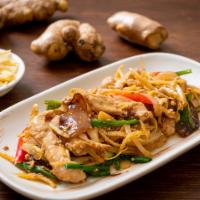 Ginger · Stir-fried, fresh ginger, mushroom, onion, carrot, baby corn, green onion. Choice of chicken...