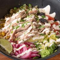 Abuelita'S Bowl · Steamed rice, smoky pepper and onion mix,
corn, avocado, pickled red onions, tomatoes,
Chipo...