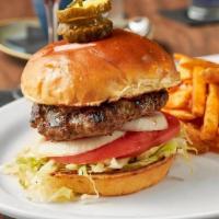 Pier Angus Burger · 8-ounce burger cooked to your specifications topped with your choice of white cheddar, bleu,...