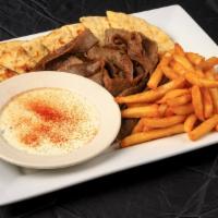 Gyros Platter · Generous portion of gyros meat, served with fresh lettuce, tomato and red onion, French frie...
