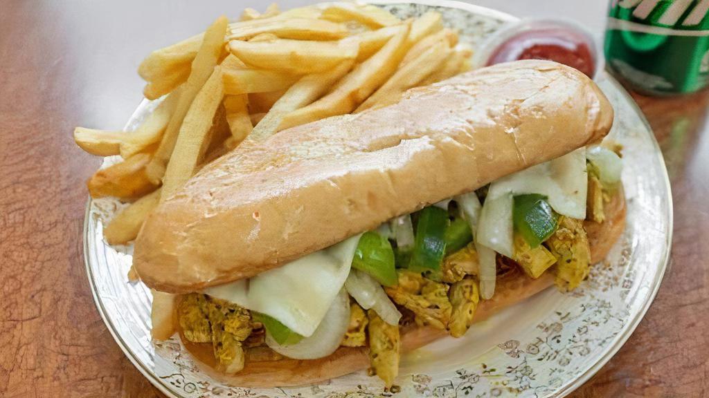 Chicken Philly Only · Comes with Grilled Onions, Grilled Green Peppers, Mayo & Cheese.