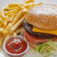 Cheese Burger (1/3 Lb) Combo · Comes with Lettuce, Tomato, Onion, Pickles, Mayo & Ketchup. Served With Fries And Can Of Soda.