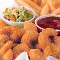 Shrimp Basket (21 Pieces) With French Fries & Slaw · Served with French fries and Cole slaw.