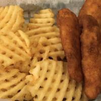 Fish & Chips · Cod fillets served with waffle fries and tangy tartar sauce.