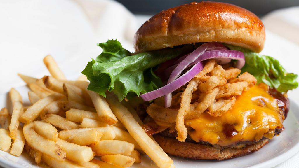 Crazy Jake’S Bbq Burger · Bacon, cheddar, BBQ sauce, onion straws.

**Consuming raw or undercooked meats, poultry or seafood may increase your risk of foodborne illness**