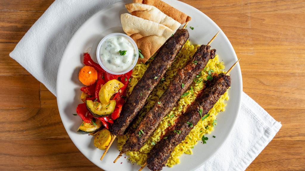 Kifta Kabob · Ground beef mixed with onions, parsley and Mediterranean spices then grilled to perfection.